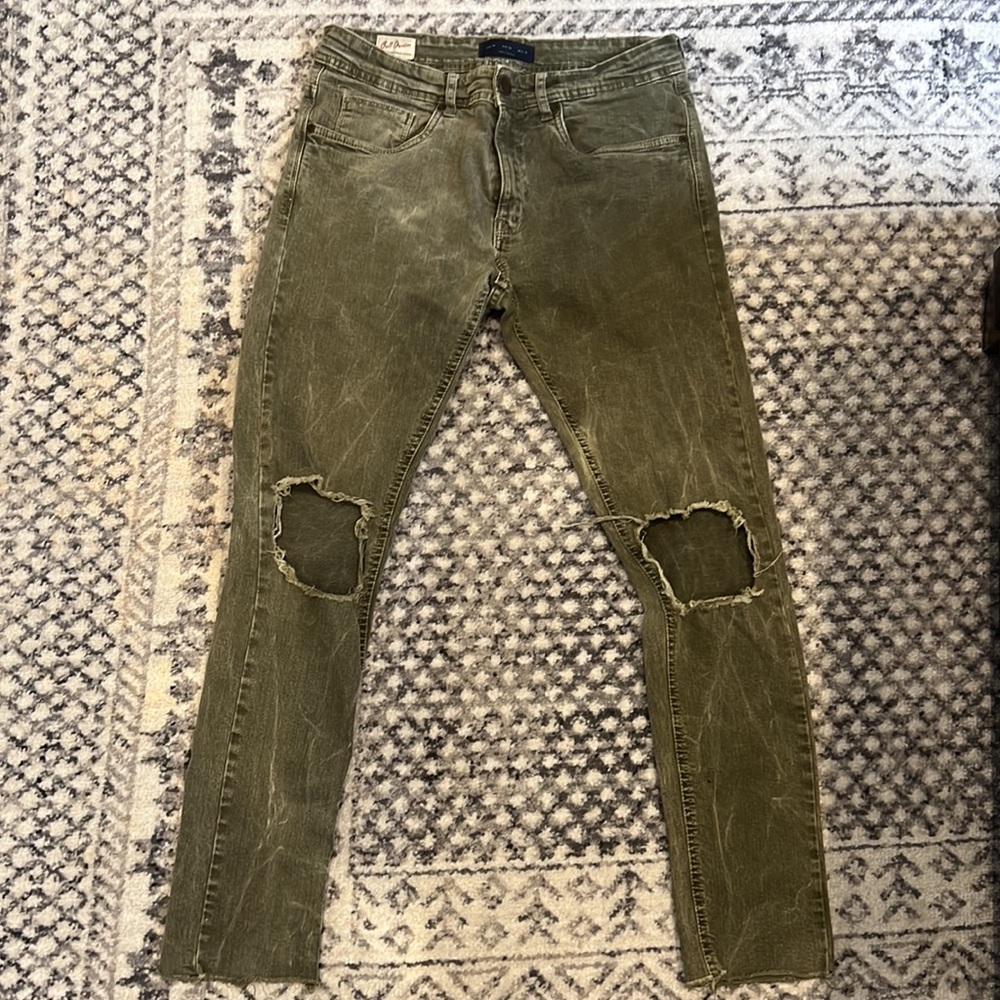 BUNDLE Zara army green & Forever 21 Men Khaki distressed denim - Picture 6 of 10